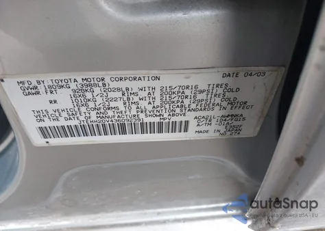 2003 Toyota Rav4 z USA, uszkodzony, nr VIN JTEHH20V436092391